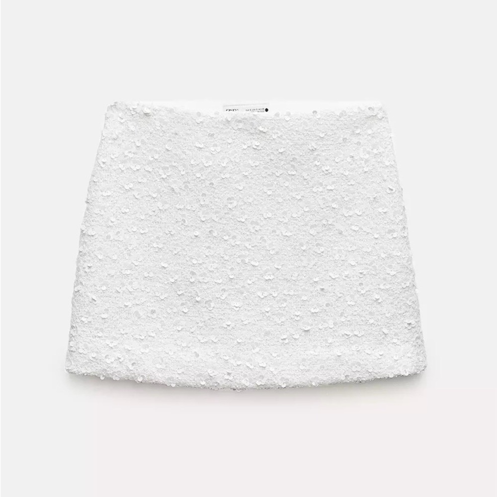 Zara Ivory Sequin-Embellished Bouclé Mini Skirt